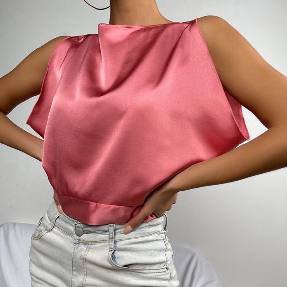 Boho silver Grey Cut out Back Satin Crop Top - Picture 11 of 12